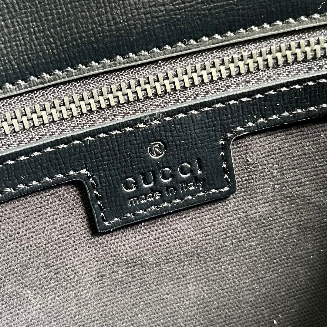 GUCCI MESSENGER BAG 25 IN DARK GREY CANVAS ANG BLACK CALFSKIN