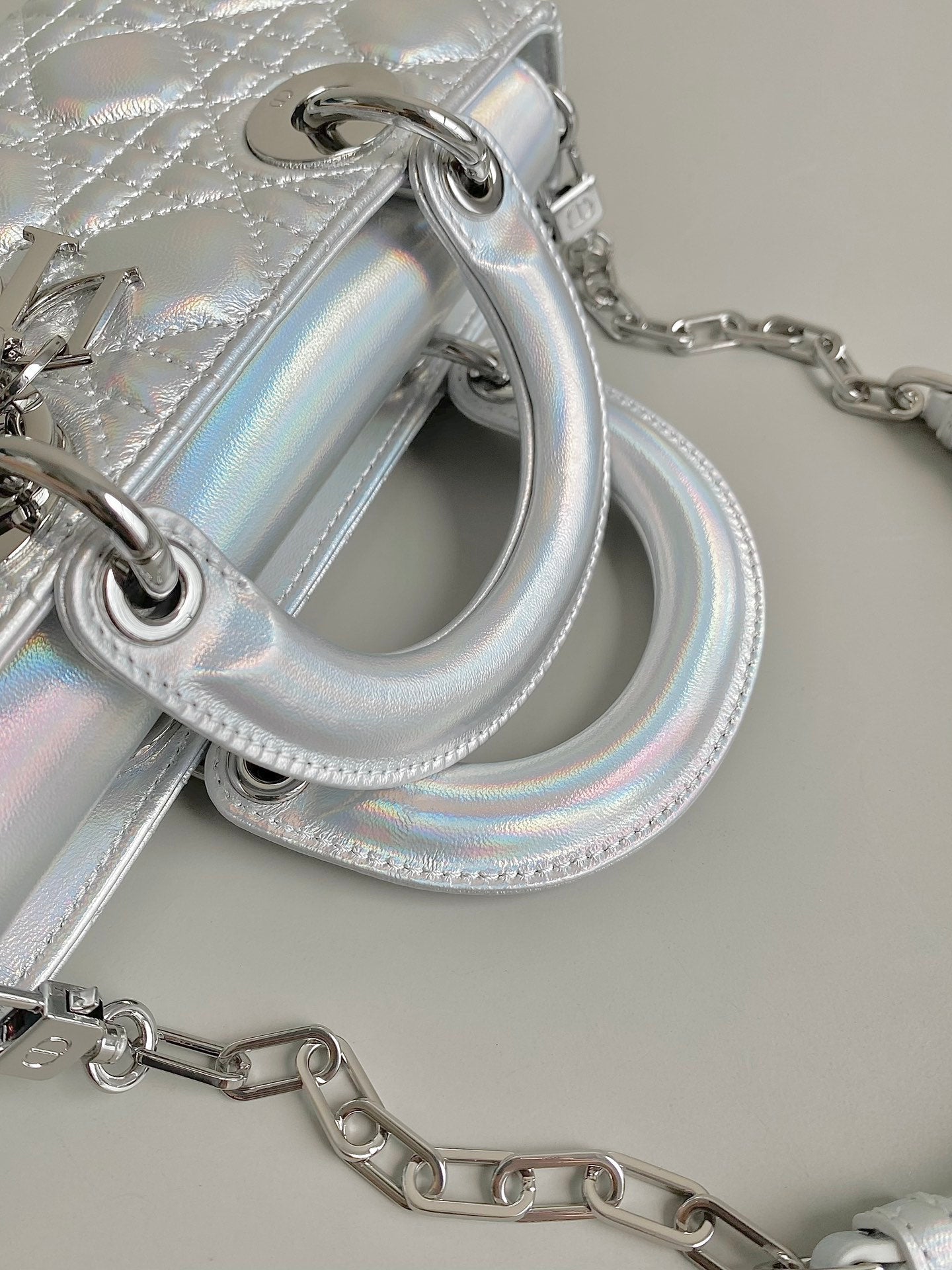 DIOR D-JOY BAG 22 IN SILVER LAMBSKIN