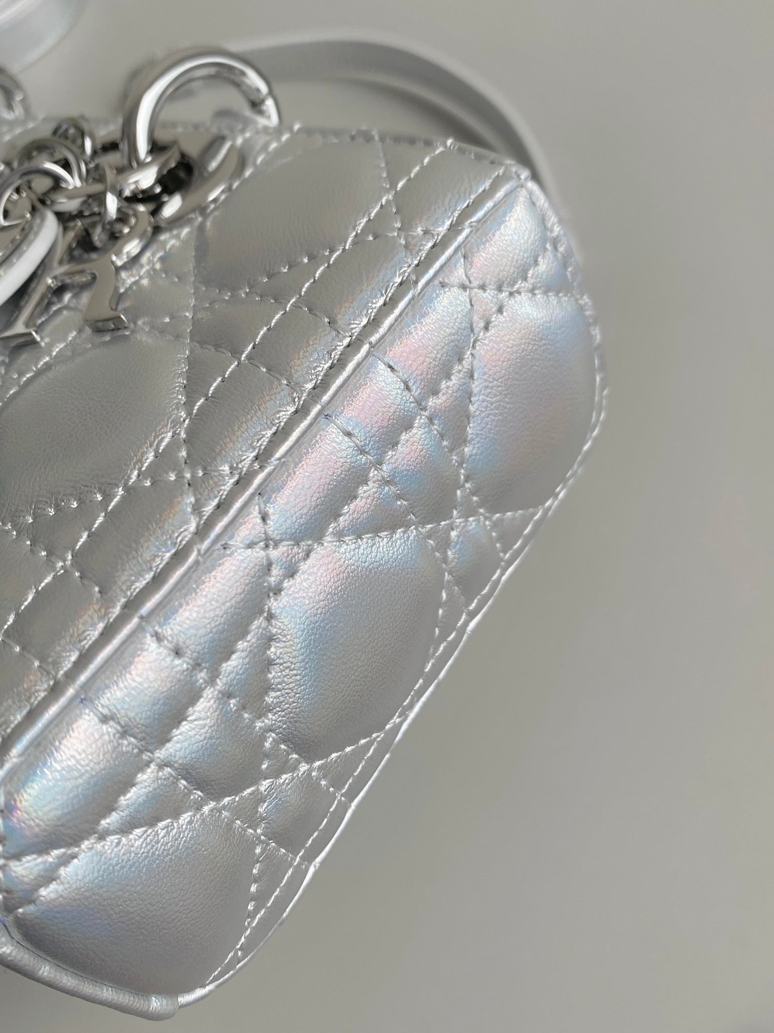 DIOR D-JOY BAG 22 IN SILVER LAMBSKIN