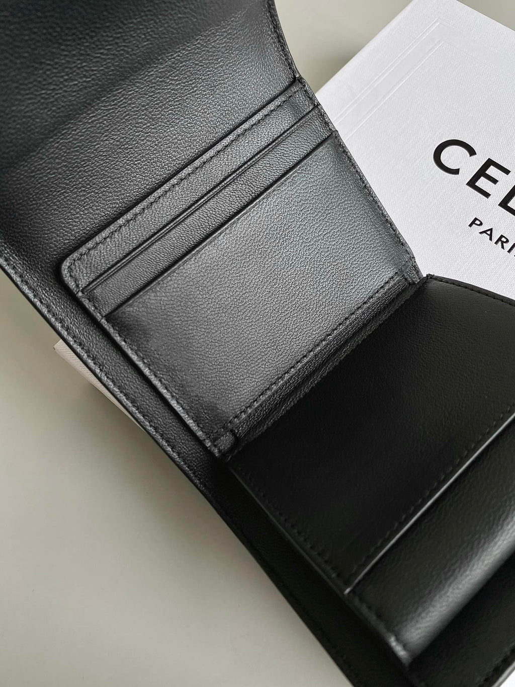CELINE TRIPHOME 10 TRIFOLD WALLET CALFSKIN BLACK