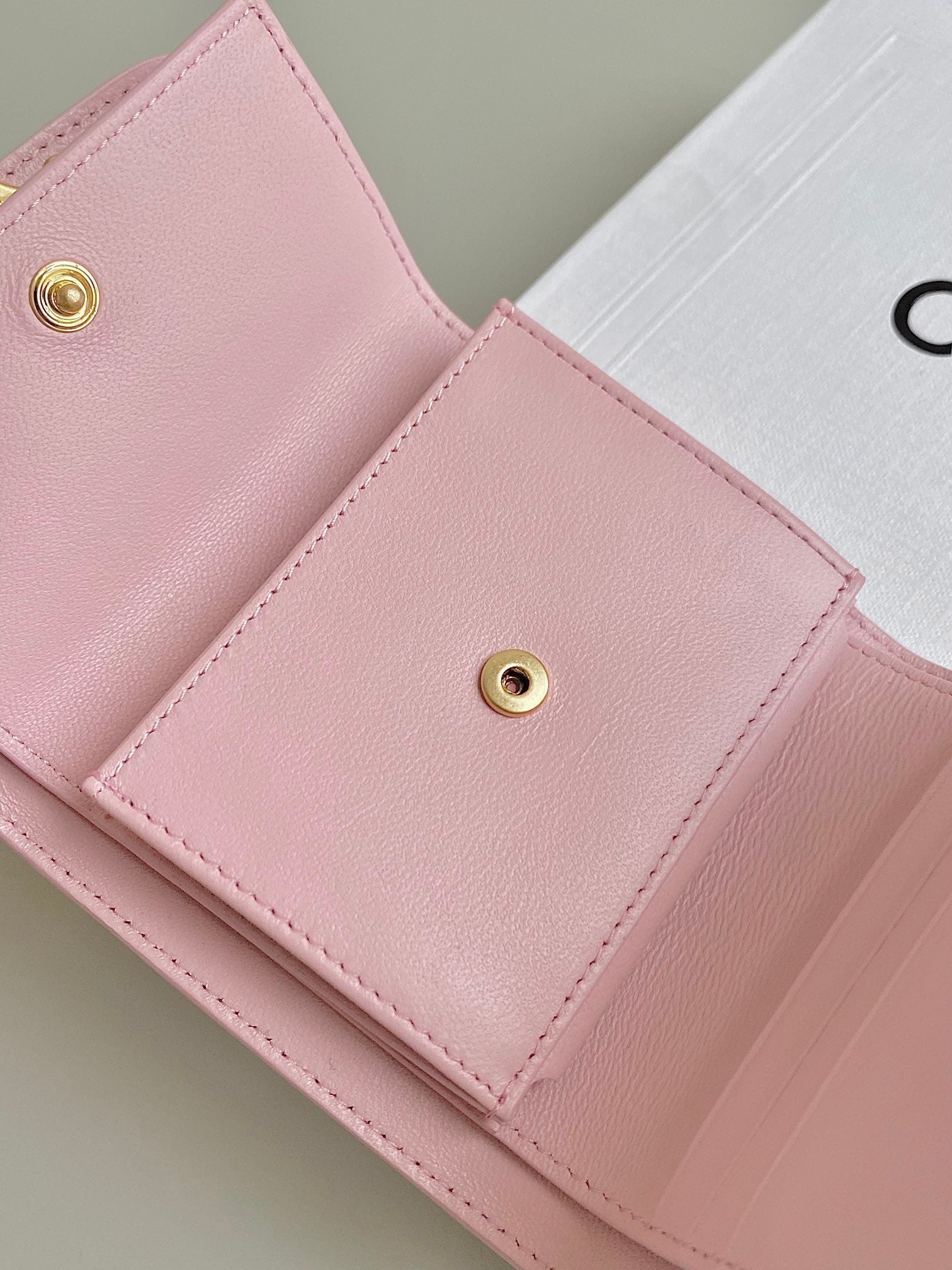 CELINE TRIPHOME 10 TRIFOLD WALLET CALFSKIN PINK PASTEL