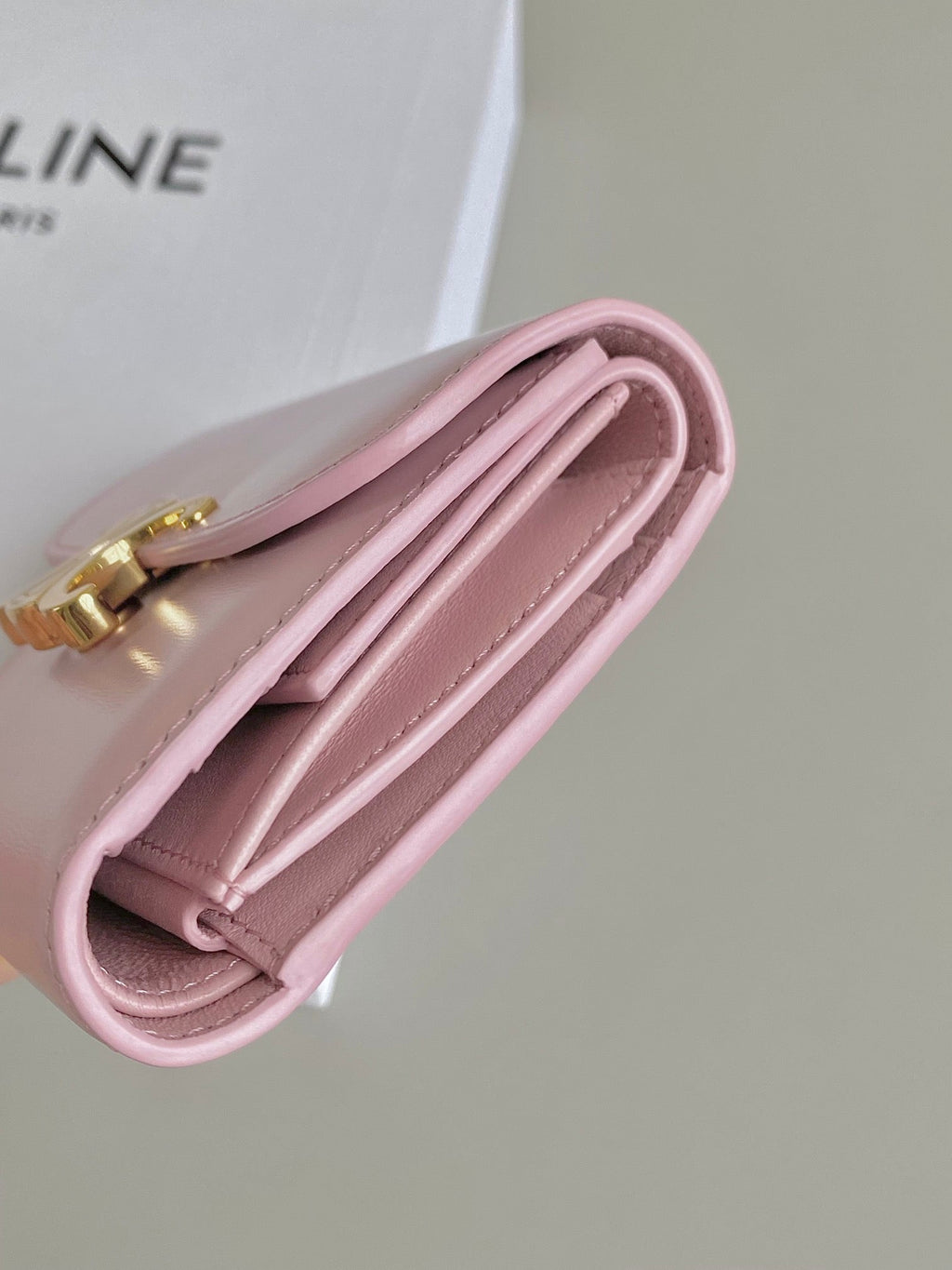 CELINE TRIPHOME 10 TRIFOLD WALLET CALFSKIN PINK PASTEL