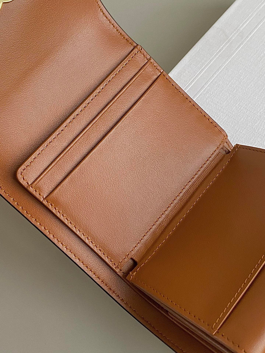 CELINE TRIPHOME 10 TRIFOLD WALLET CALFSKIN CINNAMON BROWN