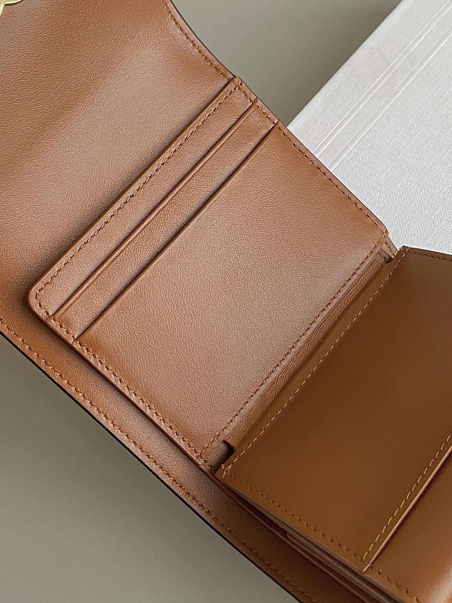 CELINE TRIPHOME 10 TRIFOLD WALLET CALFSKIN CINNAMON BROWN