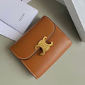 CELINE TRIPHOME 10 TRIFOLD WALLET CALFSKIN CINNAMON BROWN