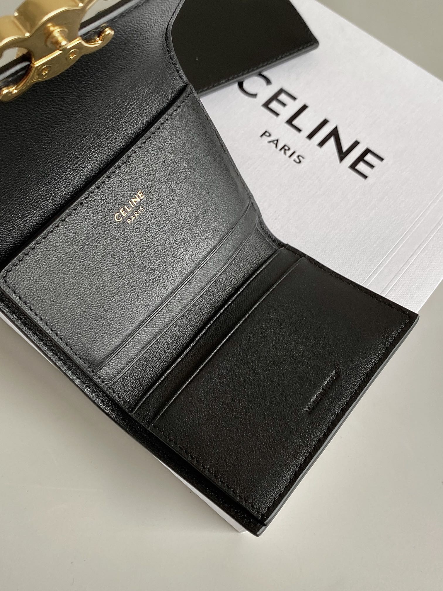 CELINE TRIOMPHE 9 WALLET TWO-IN-ONE BLACK CALFSKIN