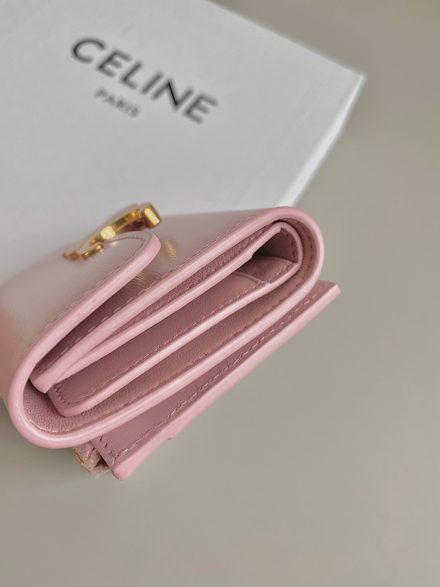 CELINE TRIOMPHE 9 WALLET TWO-IN-ONE PINK PASTEL CALFSKIN