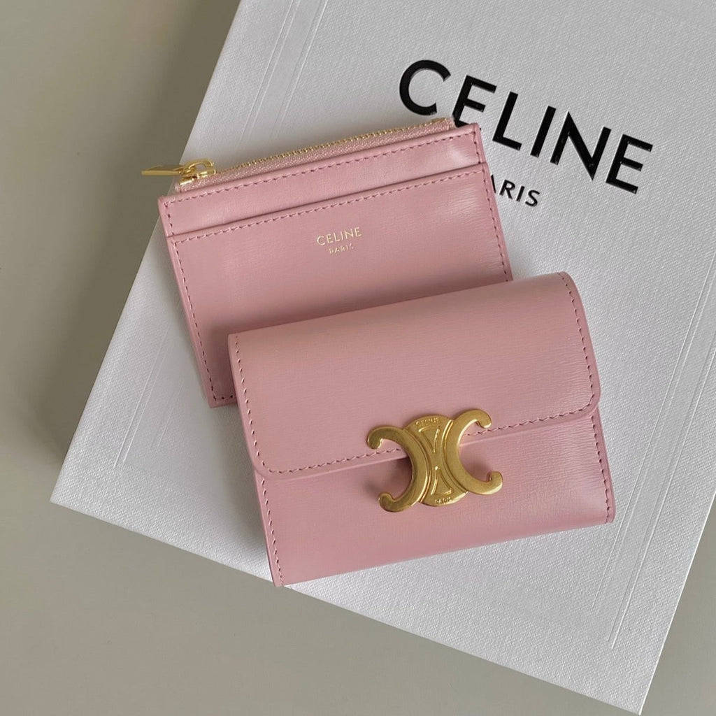 CELINE TRIOMPHE 9 WALLET TWO-IN-ONE PINK PASTEL CALFSKIN