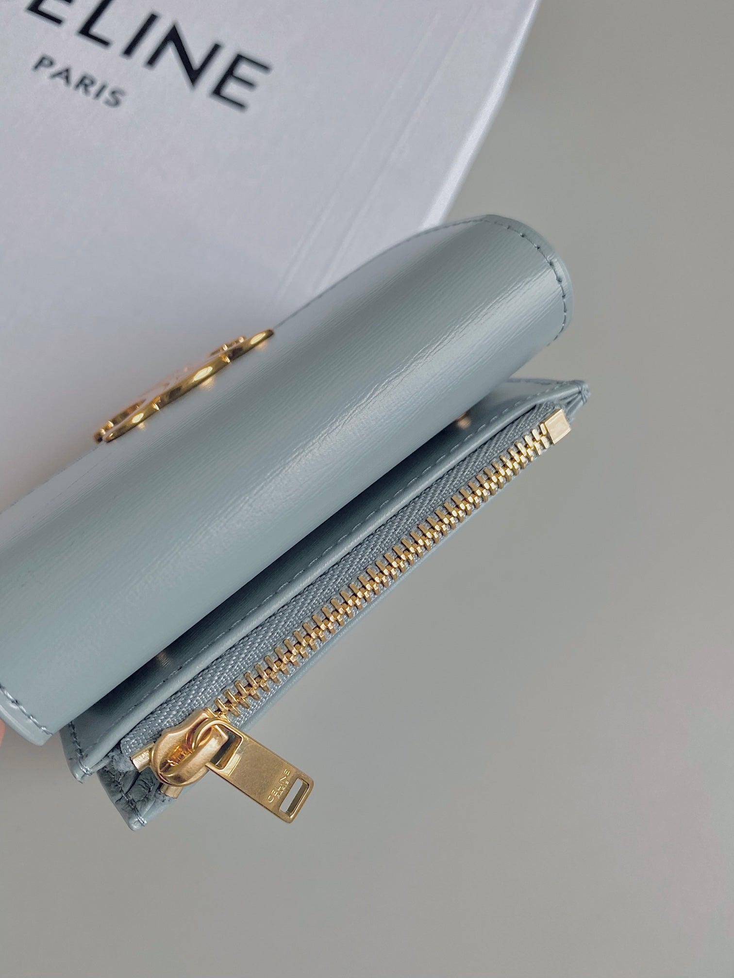 CELINE TRIOMPHE 9 WALLET TWO-IN-ONE GLACIER BLUE CALFSKIN