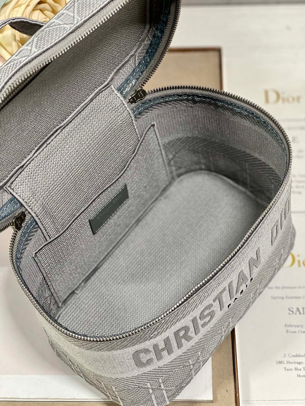 DIOR SMALL 25 TRAVEL VANITY CASE WITH SHOULDER STRAP DOVE GRAY