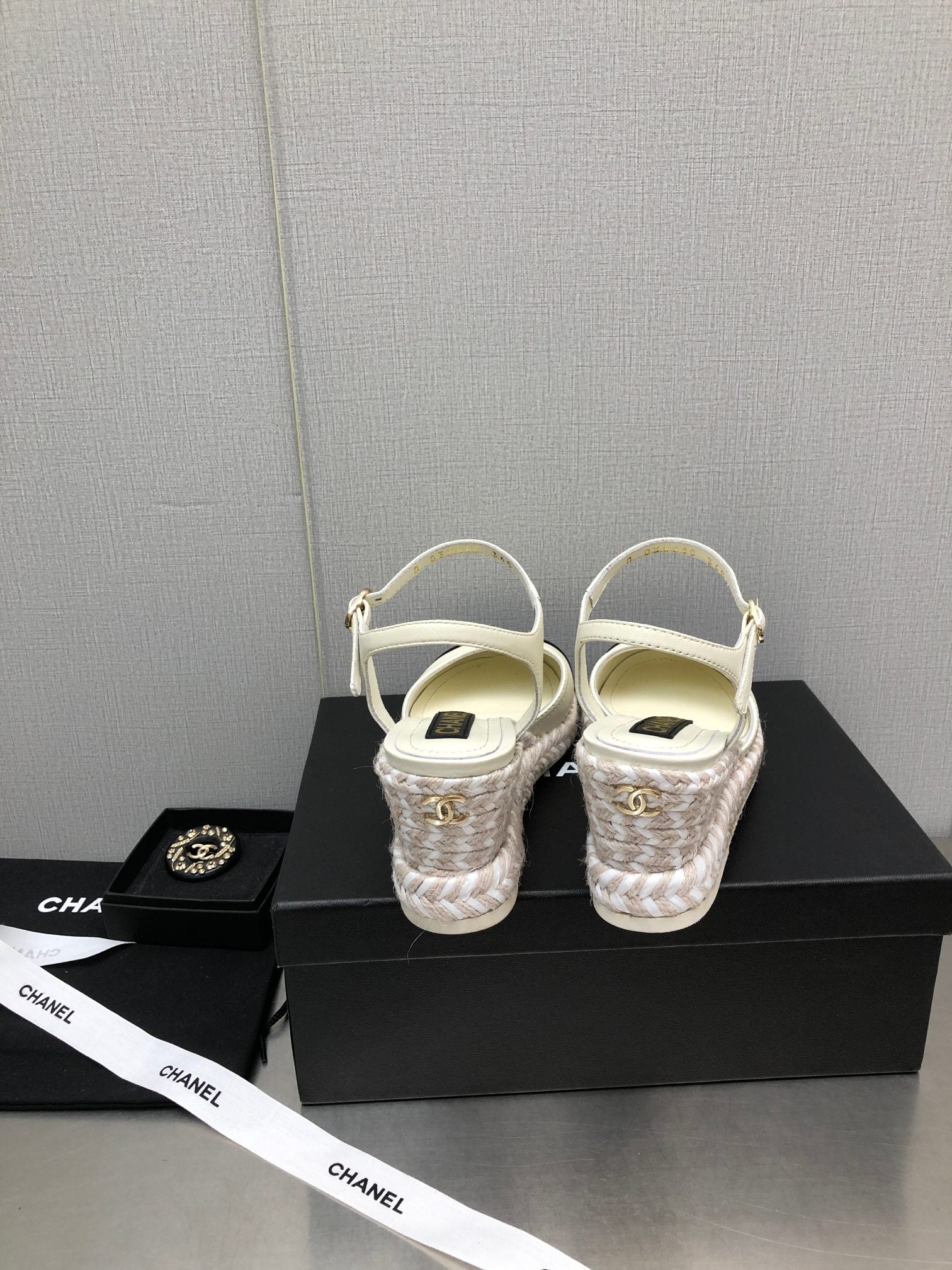 CHANEL MARY JANE WEDGE WHITE LAMBSKIN