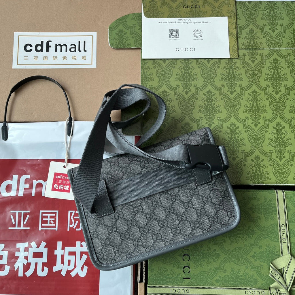 GUCCI OPHIDIA BELT BAG 24 IN DARK GREY  CALFSKIN