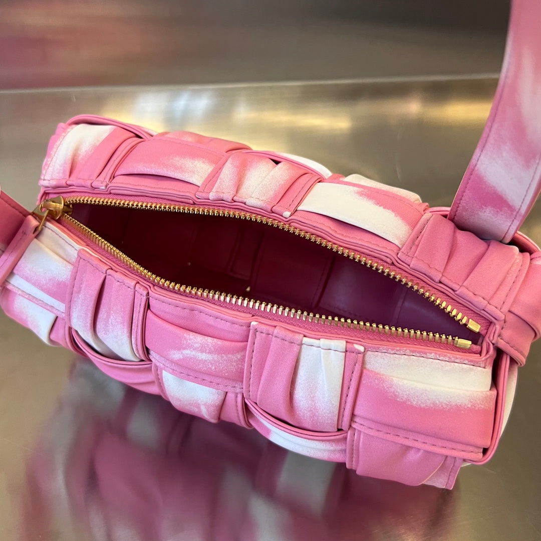 BOTTEGA VENETA SMALL BRICK CASSETTE 23 IN PINK MIX WHITE SOFT LAMBSKIN