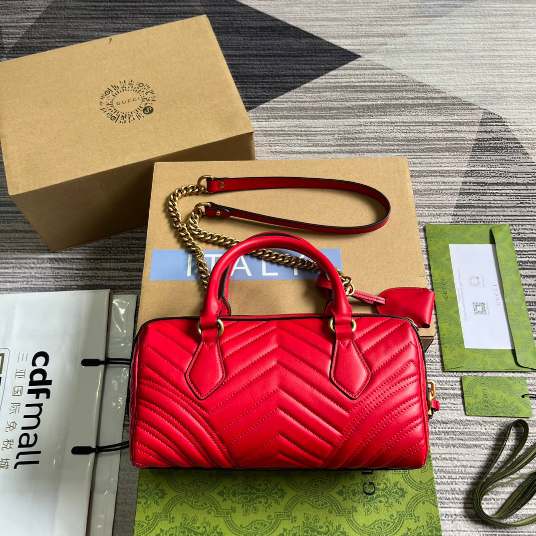 GUCCI MARMONT MATELASSE 27 HANDBAG CHERRY RED CALFSKIN