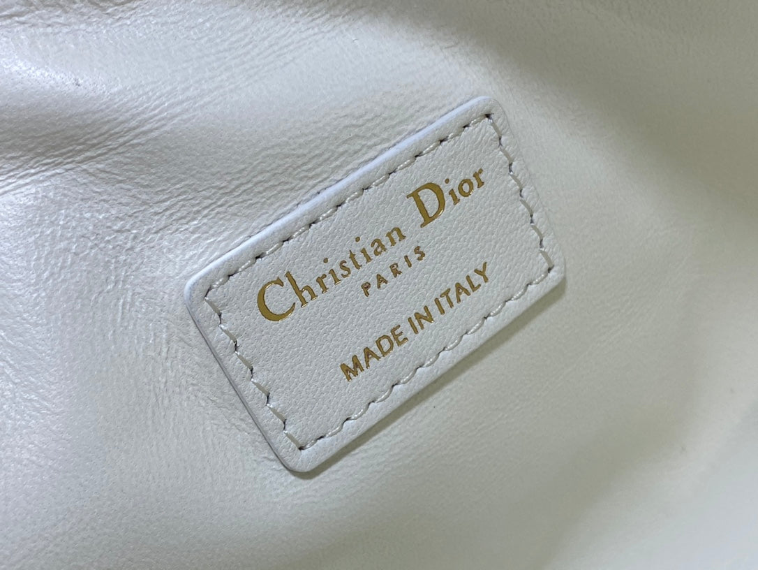 DIOR TRAVEL NOMAD POUCH 22 IN WHITE MACROCANNAGE LAMBSKIN GOLD HARDWARE
