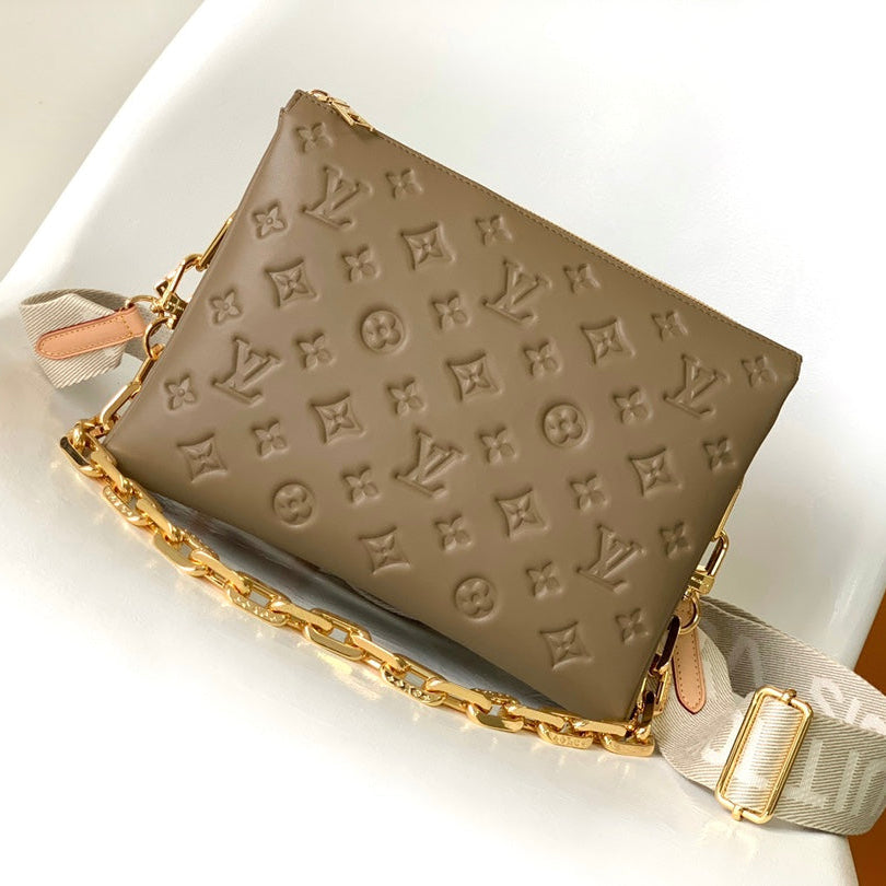 LOUIS VUITTON COUSSIN PM 26 IN BROWN MONOGRAM EMBOSSED LAMBSKIN GOLD HARDWARE