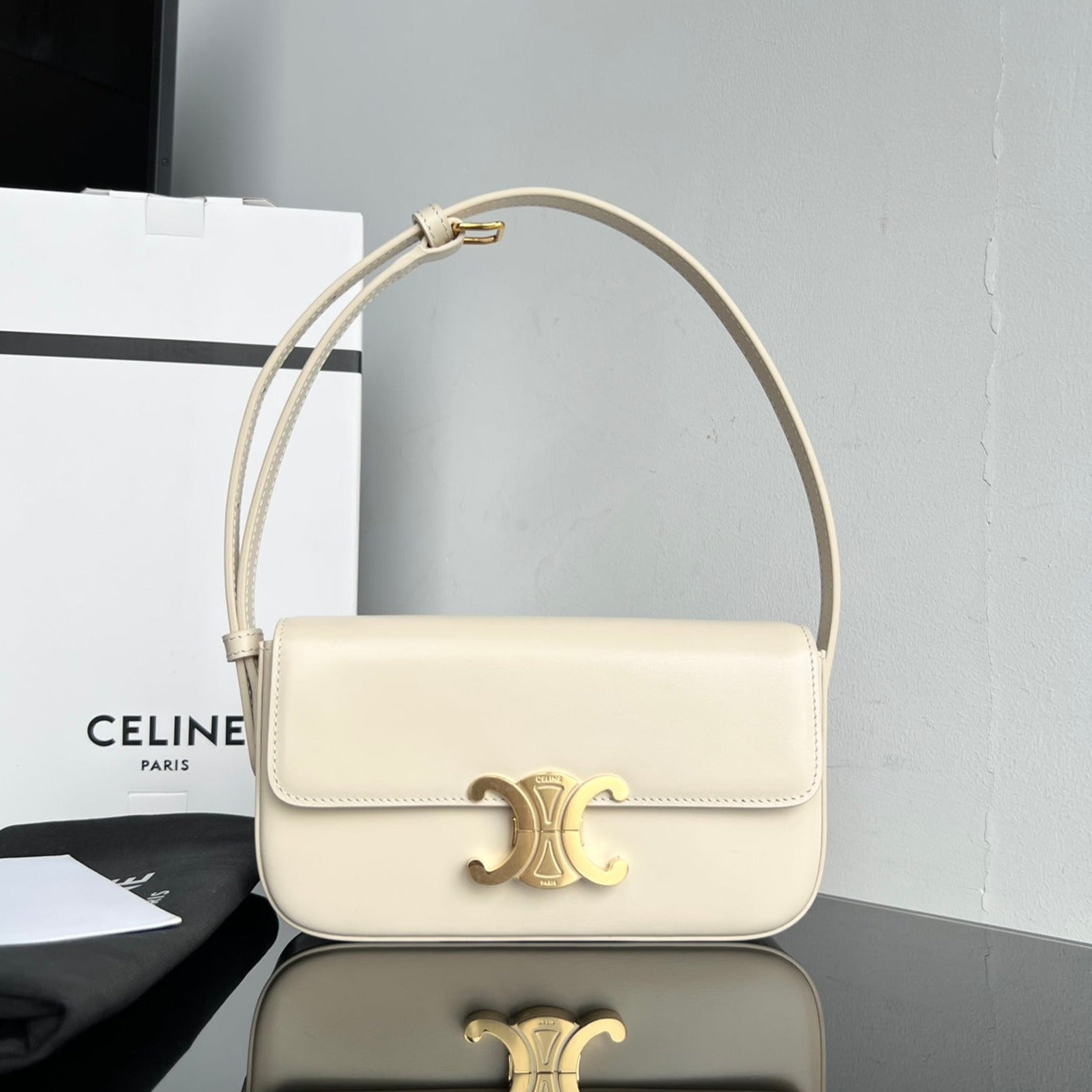 CELINE TRIOMPHE 20 WHITE CREAM CALFSKIN