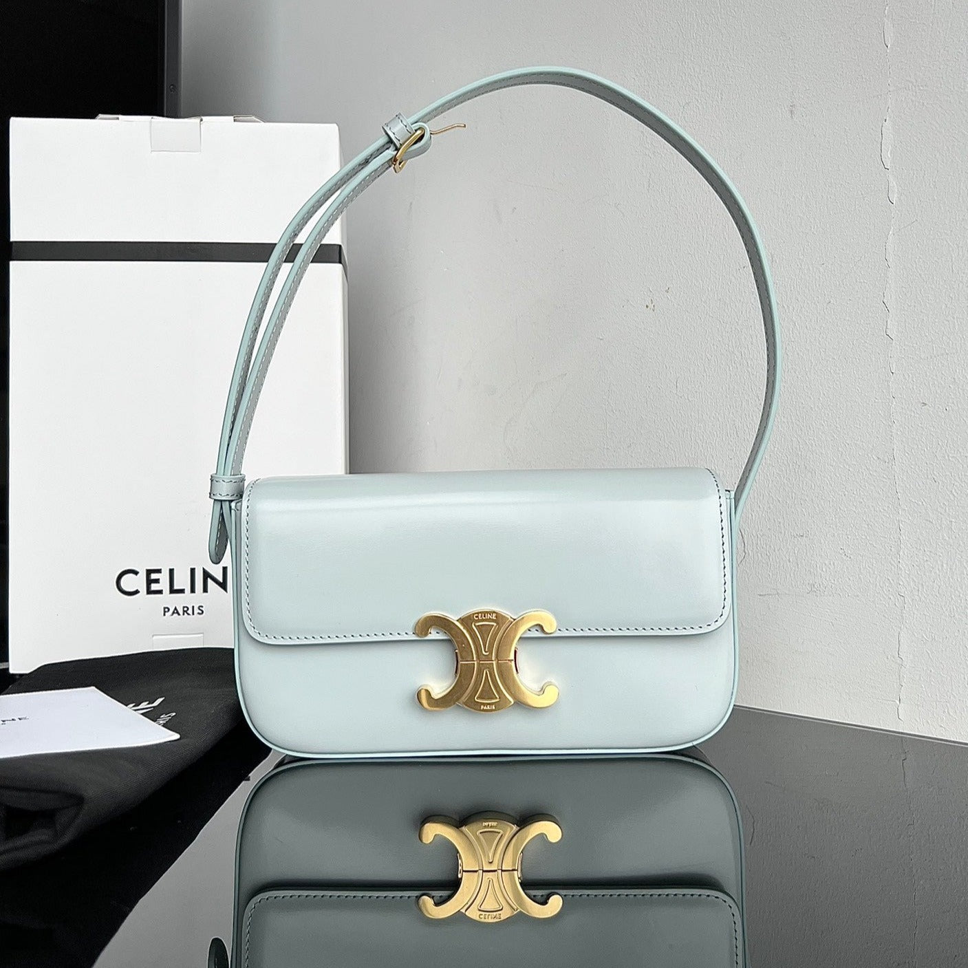 CELINE TRIOMPHE 20 BLUE PASTEL CALFSKIN
