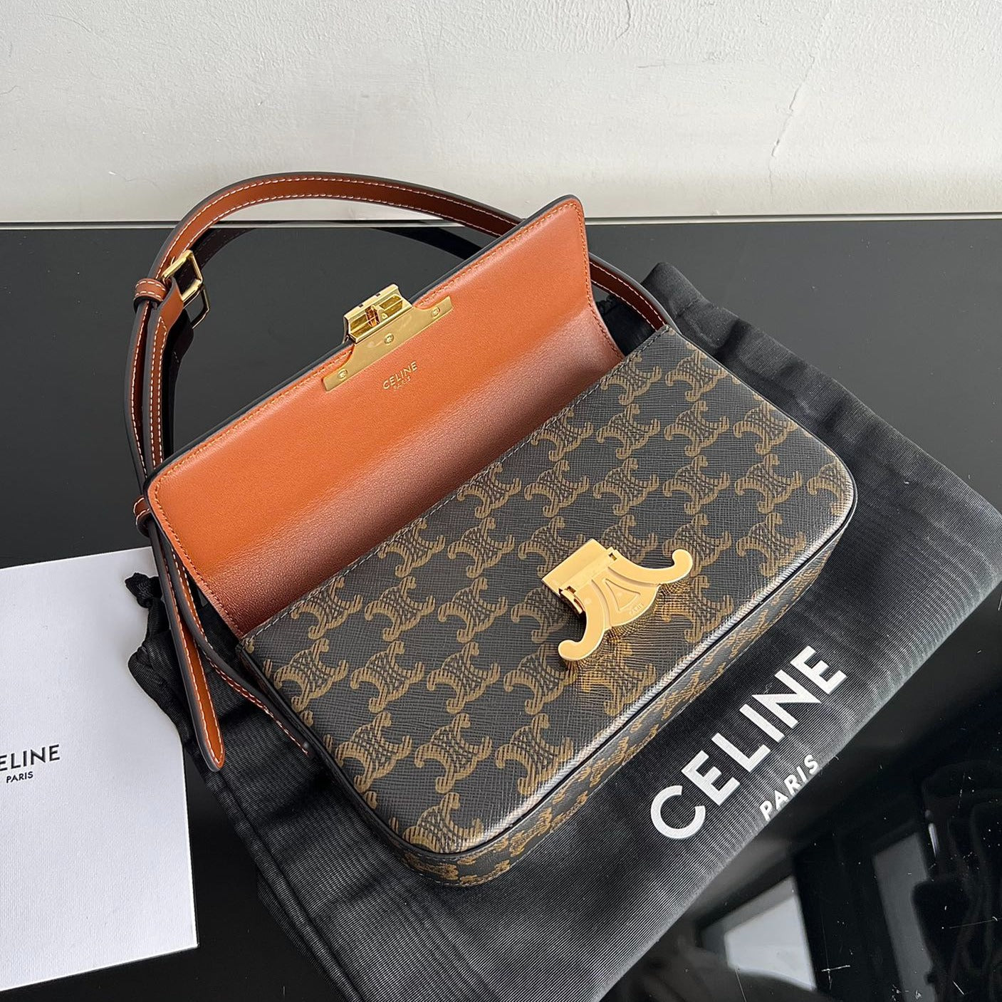 CELINE TRIOMPHE 20 TAN CALFSKIN