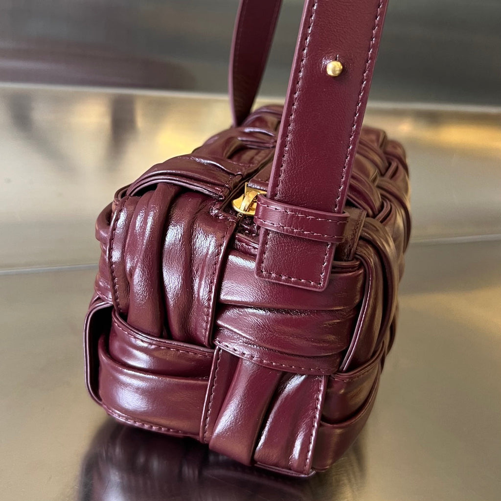BOTTEGA VENETA SMALL BRICK CASSETTE 23 IN WINE RED SOFT LAMBSKIN