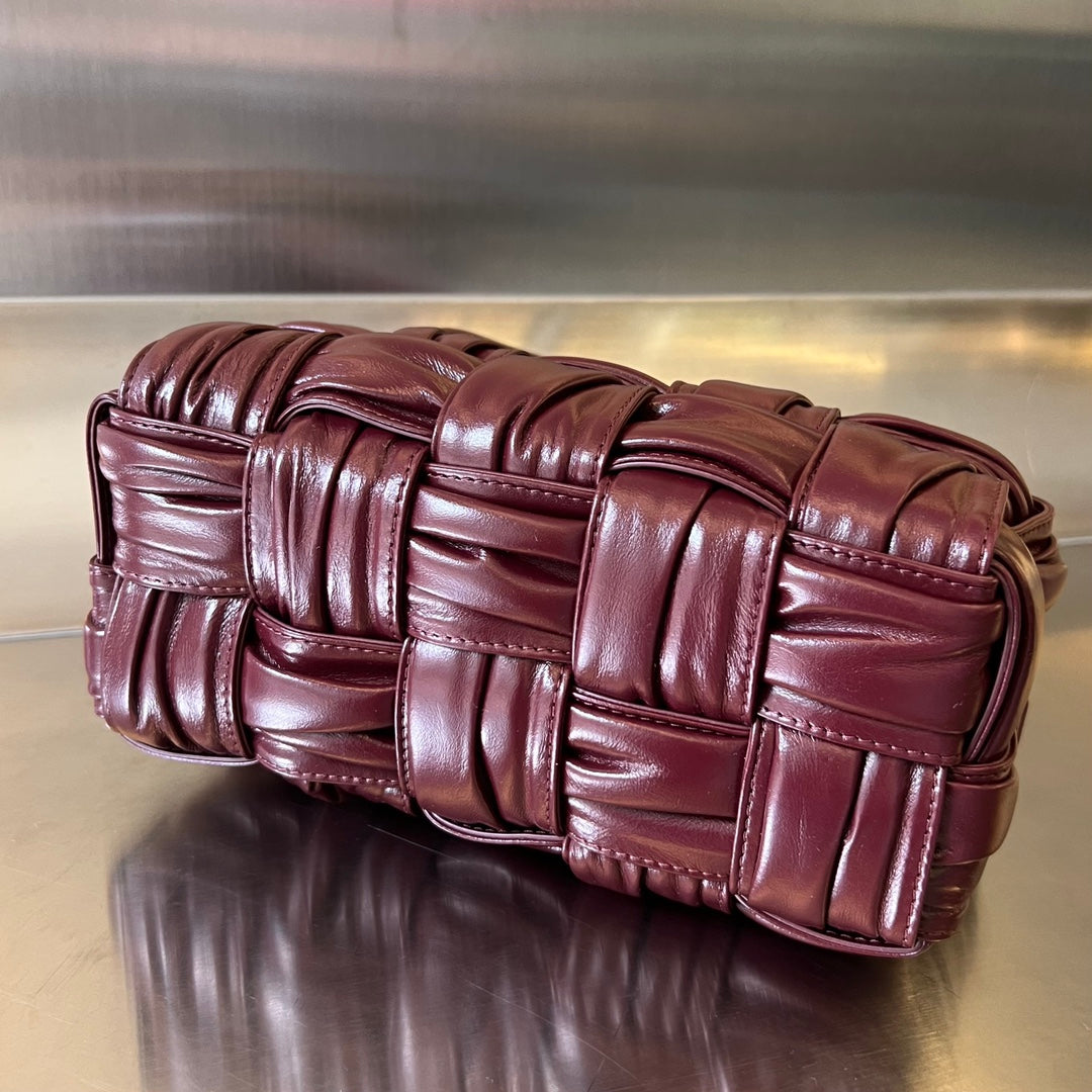 BOTTEGA VENETA SMALL BRICK CASSETTE 23 IN WINE RED SOFT LAMBSKIN