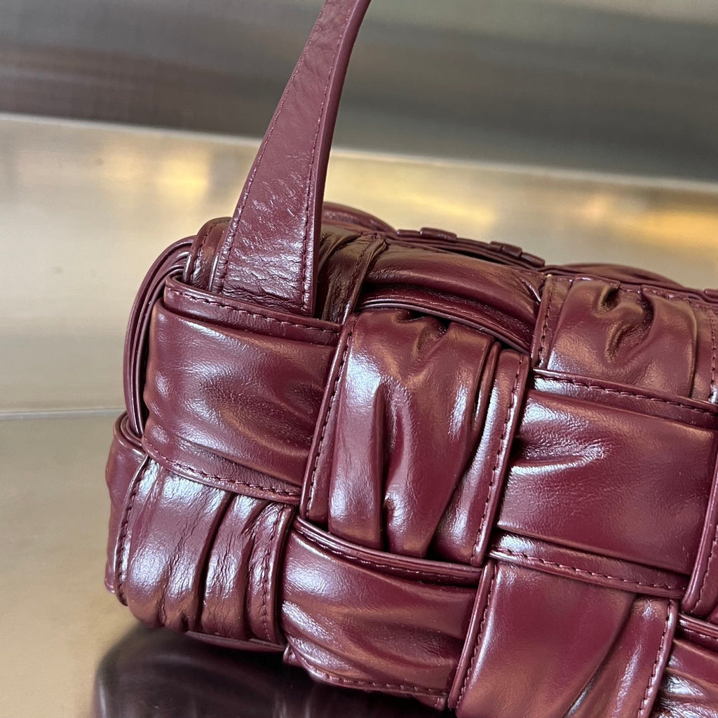 BOTTEGA VENETA SMALL BRICK CASSETTE 23 IN WINE RED SOFT LAMBSKIN
