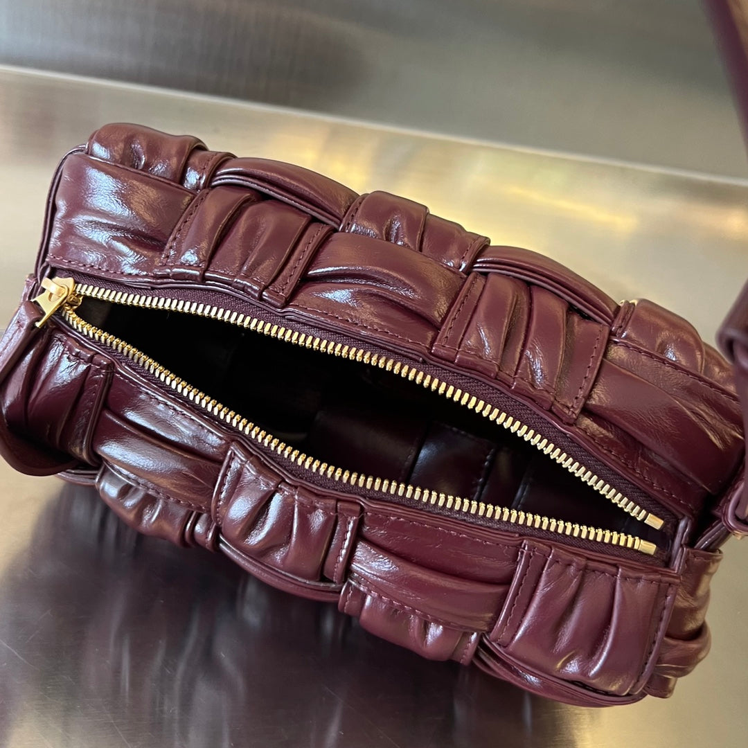 BOTTEGA VENETA SMALL BRICK CASSETTE 23 IN WINE RED SOFT LAMBSKIN