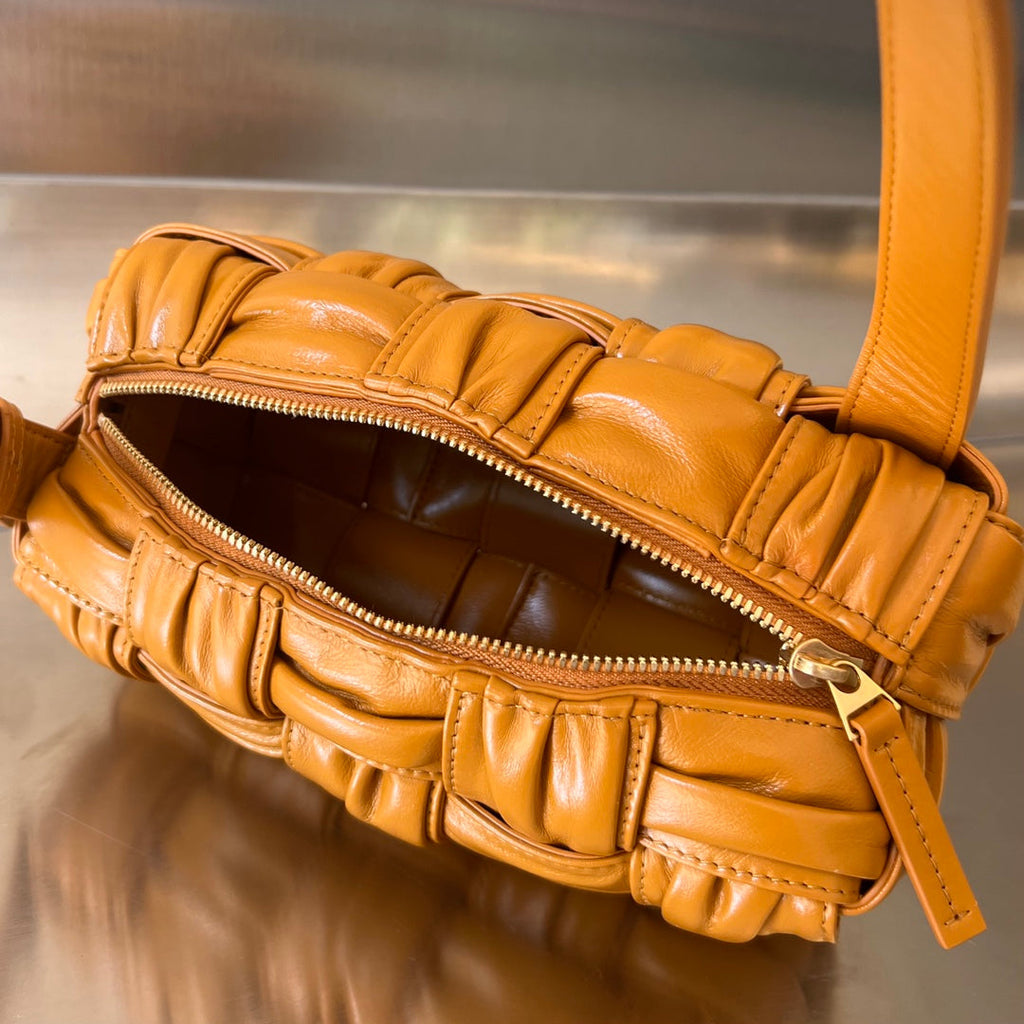 BOTTEGA VENETA SMALL BRICK CASSETTE 23 IN SANDSTONE ORANGE SOFT LAMBSKIN