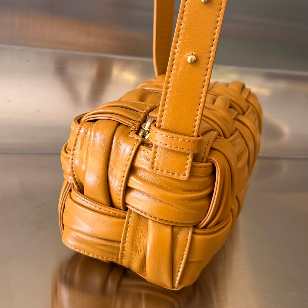 BOTTEGA VENETA SMALL BRICK CASSETTE 23 IN SANDSTONE ORANGE SOFT LAMBSKIN
