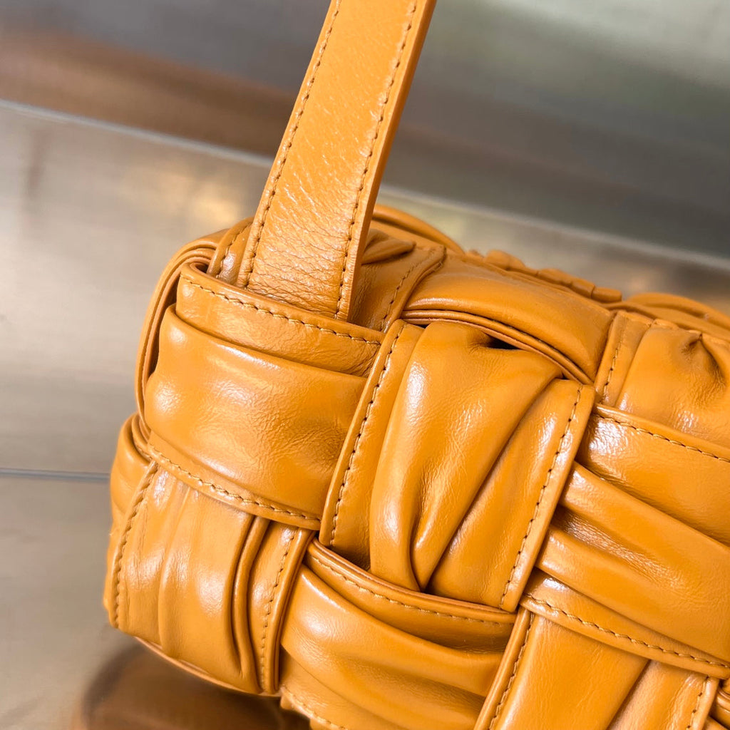 BOTTEGA VENETA SMALL BRICK CASSETTE 23 IN SANDSTONE ORANGE SOFT LAMBSKIN