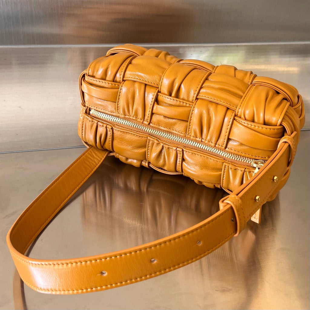 BOTTEGA VENETA SMALL BRICK CASSETTE 23 IN SANDSTONE ORANGE SOFT LAMBSKIN