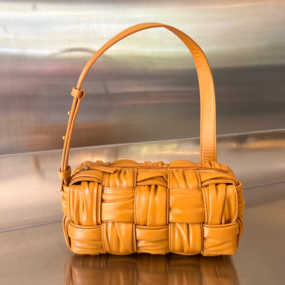 BOTTEGA VENETA SMALL BRICK CASSETTE 23 IN SANDSTONE ORANGE SOFT LAMBSKIN