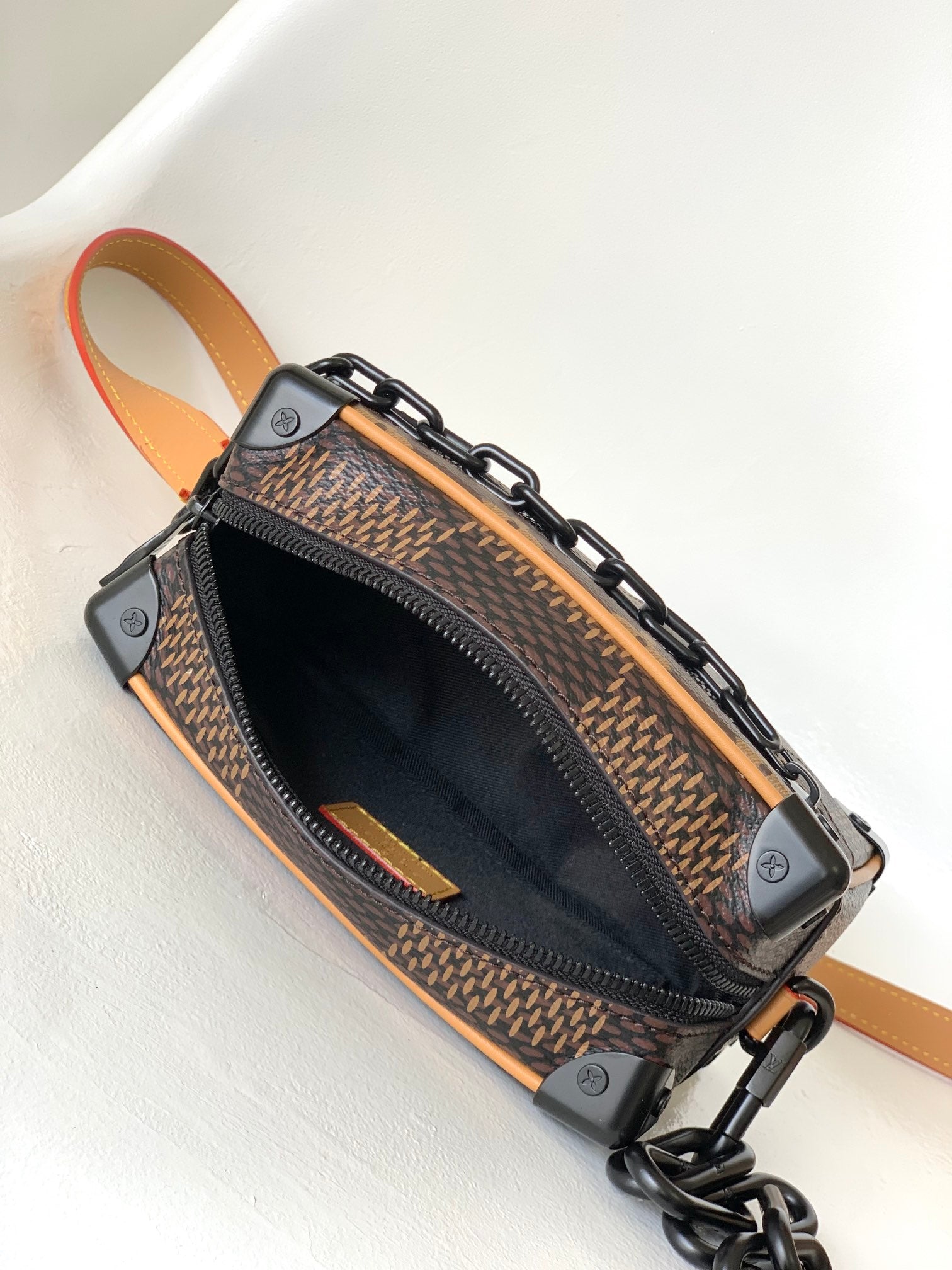 LOUIS VUITTON MINI SOFT TRUNK 18 IN BROWN DAMIER EBENE COATED CANVAS BLACK CHAIN