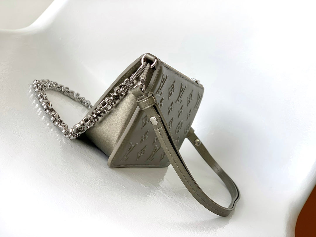 LOUIS VUITTON LV 25S LEXINGTON PREMIUM ORIGINAL HANDBAG 21 IN BEIGE GRAY MOONOGRAM CALFSKIN SHIMMERING METALLIC GOLD