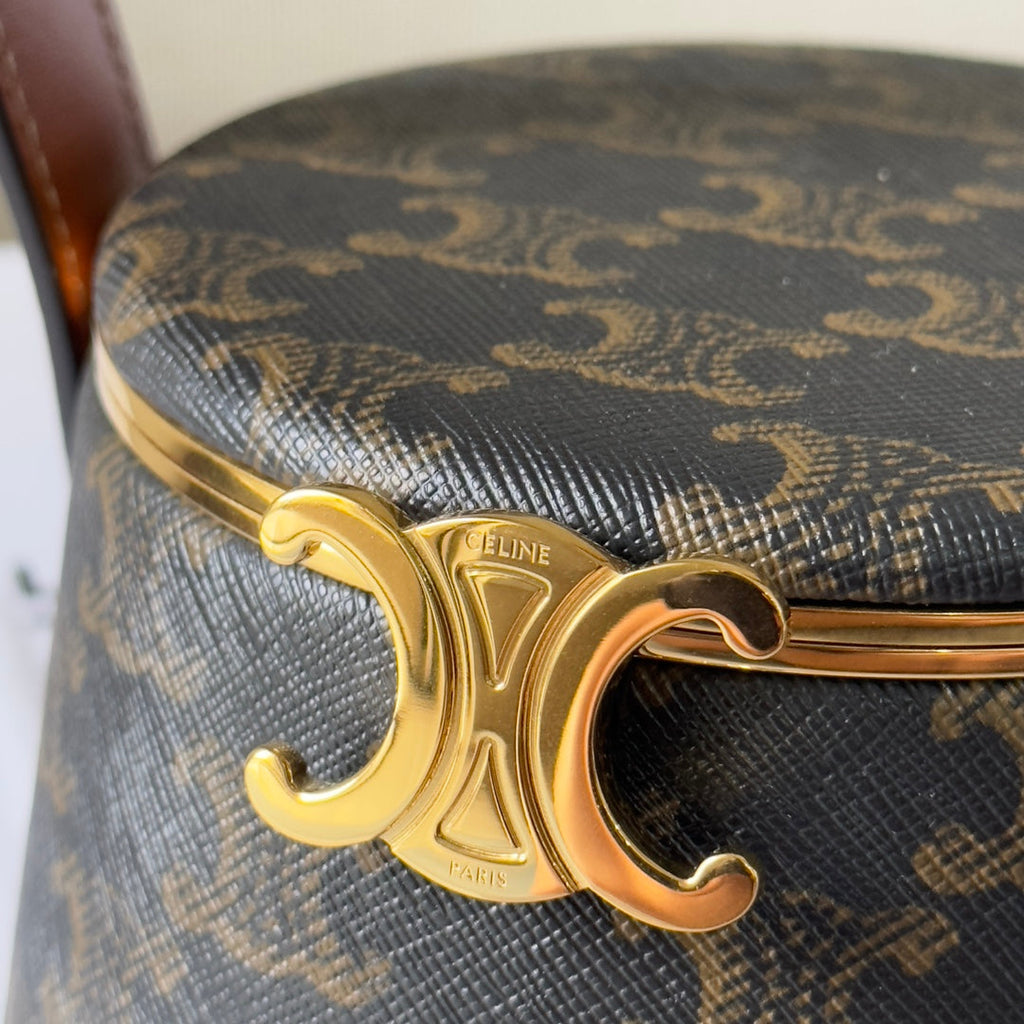 CELINE NINA MINAUDIERE 13 IN BLACK TRIOMPHE CANVAS GOLD HARDWARE