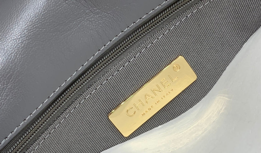 CHANEL 19 FLAP BAG 26 DARK GREY GOATSKIN SILVER HARDWARE