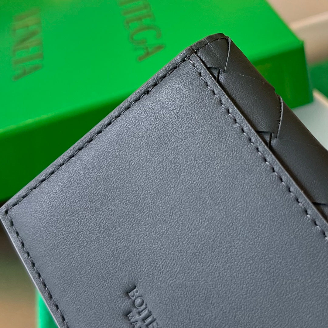 BOTTEGA VENETA INTRECCIATO BUSINESS 11 BLACK CALFSKIN CARD CASE