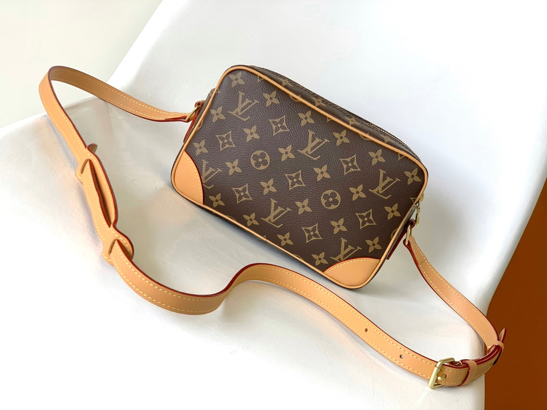 LOUIS VUITTON TROCADERO MINI MESSENGER BAG 23 IN BEIGE AND BROWN MONOGRAM COATED CANVAS