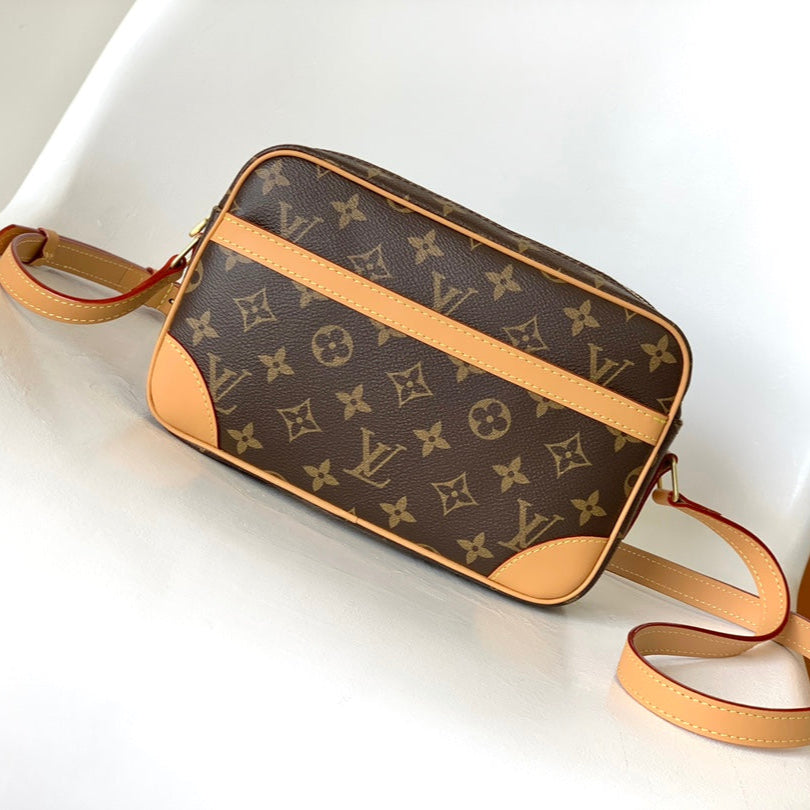 LOUIS VUITTON TROCADERO MINI MESSENGER BAG 23 IN BEIGE AND BROWN MONOGRAM COATED CANVAS