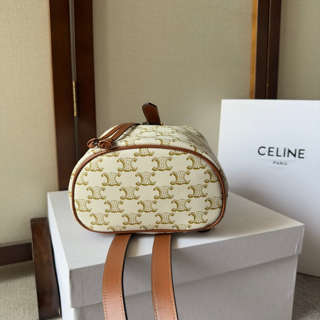 CELINE SMALL FOLCO BACKPACK 20 IN WHITE TRIOMPHE CANVAS