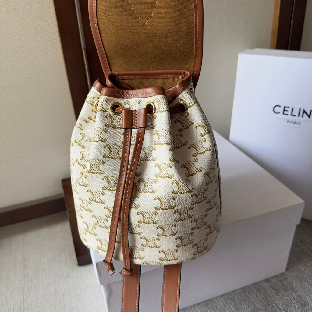 CELINE SMALL FOLCO BACKPACK 20 IN WHITE TRIOMPHE CANVAS