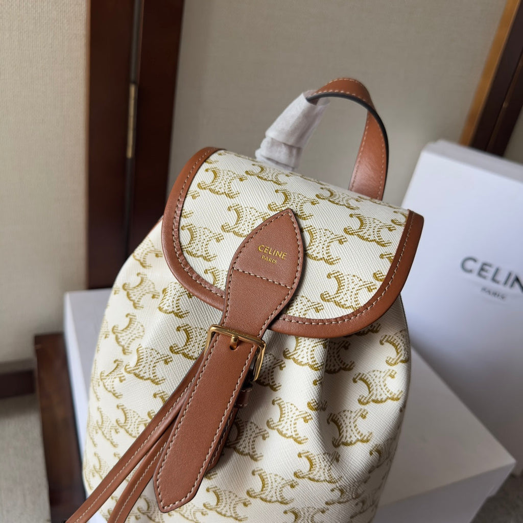 CELINE SMALL FOLCO BACKPACK 20 IN WHITE TRIOMPHE CANVAS