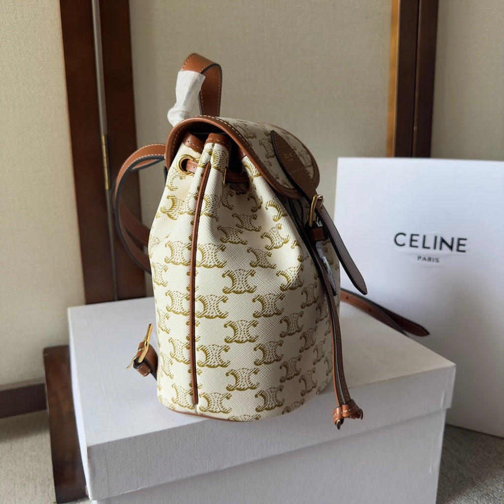 CELINE SMALL FOLCO BACKPACK 20 IN WHITE TRIOMPHE CANVAS