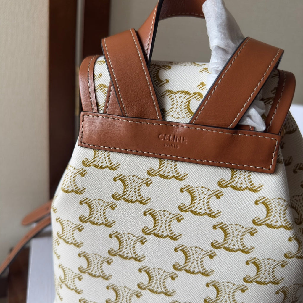 CELINE SMALL FOLCO BACKPACK 20 IN WHITE TRIOMPHE CANVAS