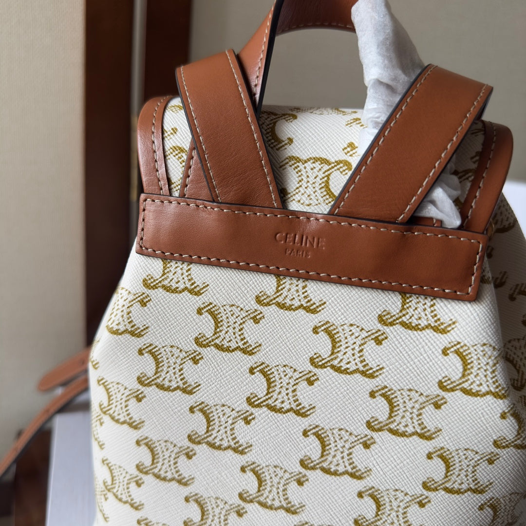 CELINE SMALL FOLCO BACKPACK 20 IN WHITE TRIOMPHE CANVAS