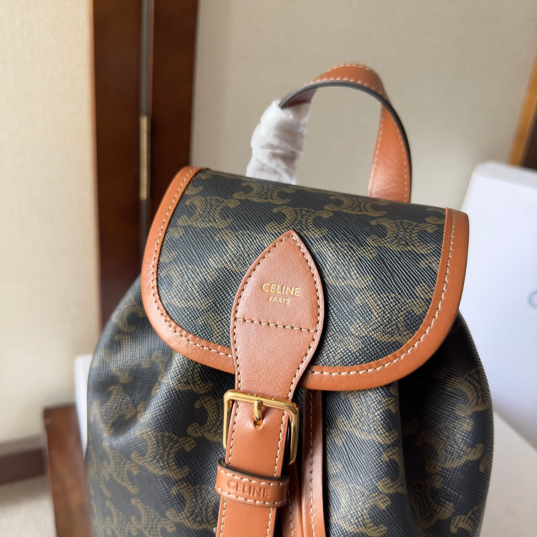 CELINE SMALL FOLCO BACKPACK 20 IN BLACK TRIOMPHE CANVAS