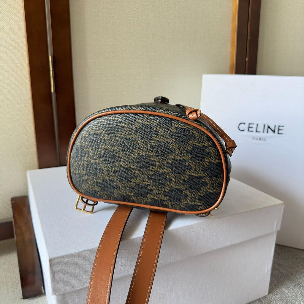 CELINE SMALL FOLCO BACKPACK 20 IN BLACK TRIOMPHE CANVAS
