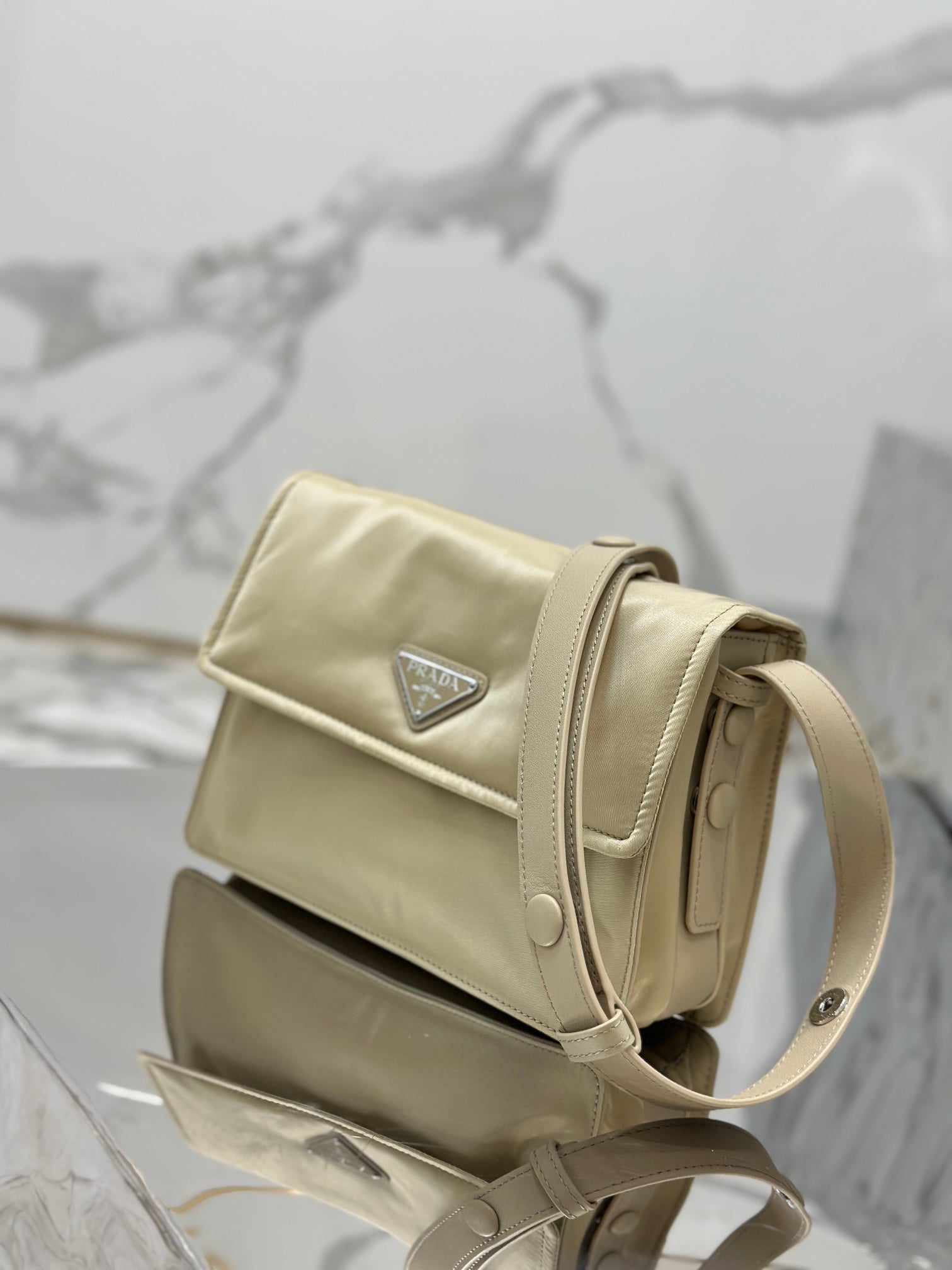 PRADA CINI 23 MEDIUM BAG IN FLAX YELLOW RE-NYLON WITH STRAP
