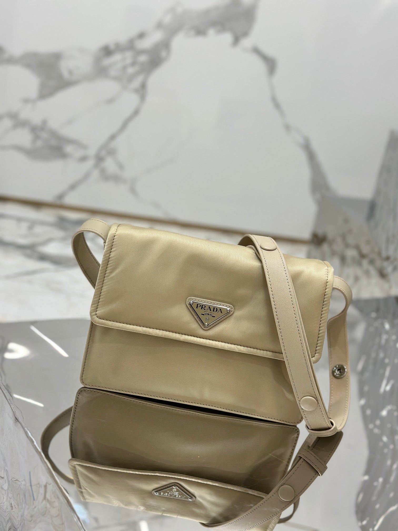 PRADA CINI 23 MEDIUM BAG IN FLAX YELLOW RE-NYLON WITH STRAP