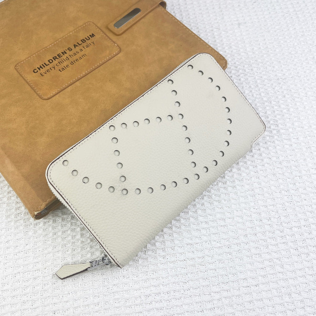 HERMES SILK'IN HOLED CLASSIC WALLET 20 WHITE GRAINED CALFSKIN